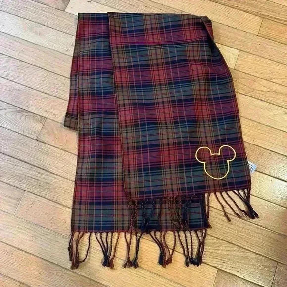 Disney Parks Mickey Plaid Fringe Scarf Unisex Multicolor Fall Accessory - Picture 2 of 5